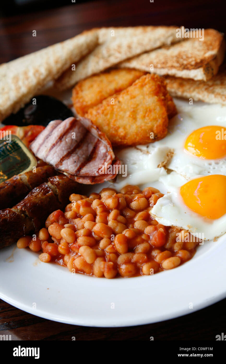 Prima colazione inglese tradizionale, Birmingham, Inghilterra, Regno Unito. Foto Stock