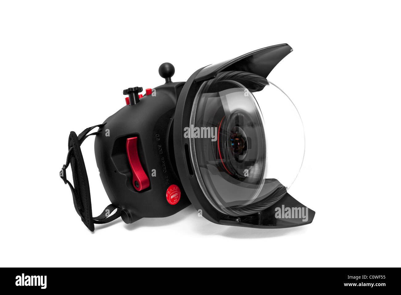 Un Hugyfot fotocamera impermeabile alloggiamento per fotocamera reflex digitale Canon EOS 5D. Foto Stock