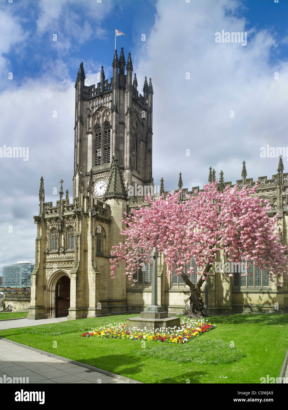 A sud il portico e la torre, Cattedrale di Manchester Foto Stock