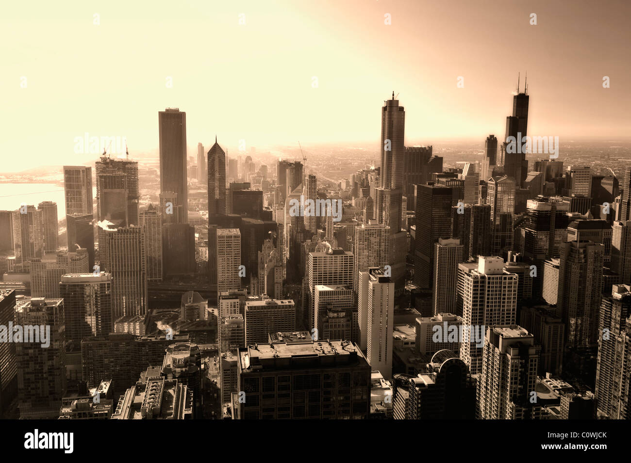 Sullo skyline di Chicago John Hancock Center lo Skydeck Observatory, Chicago, Illinois, Stati Uniti d'America Foto Stock