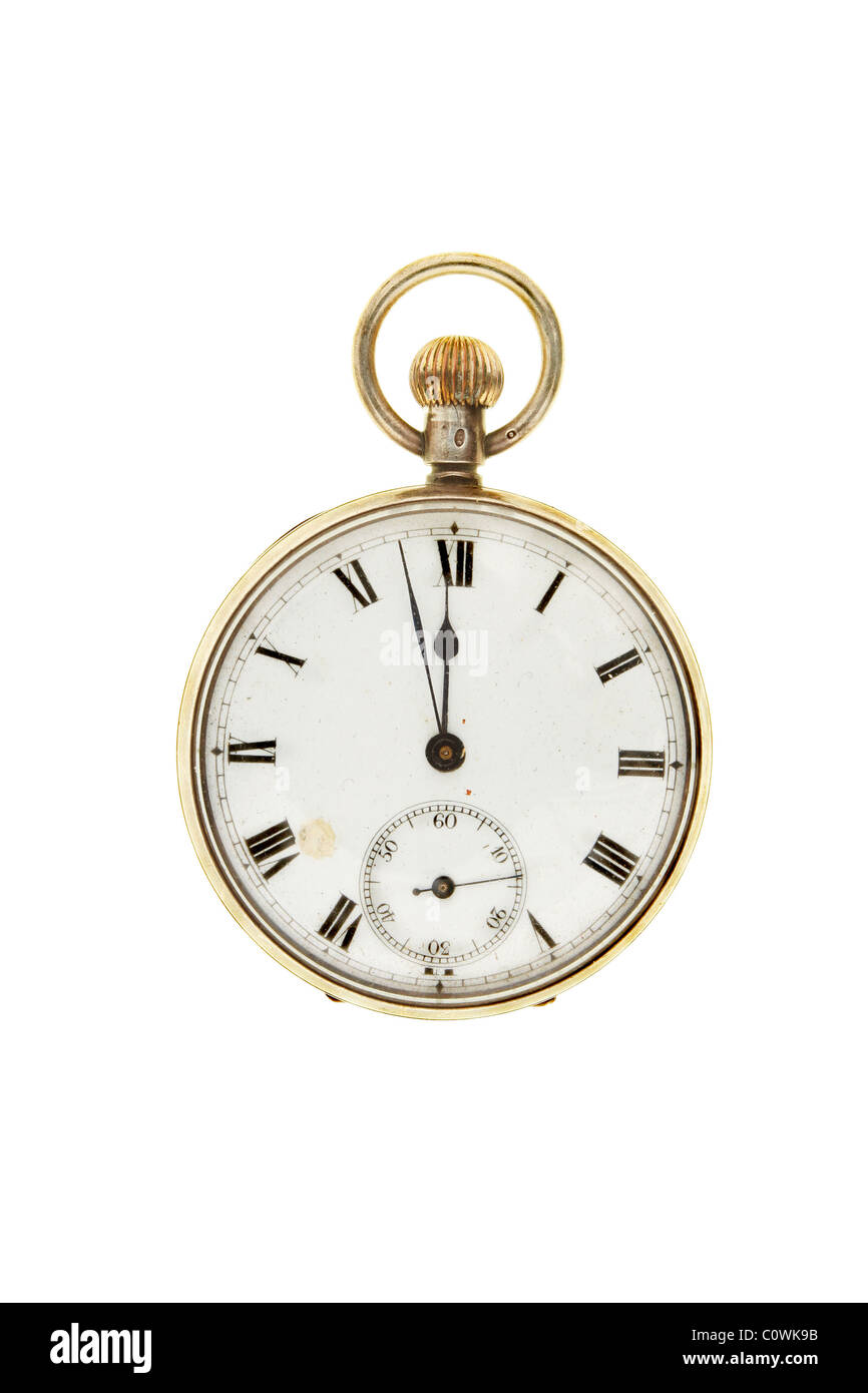 Antico orologio da tasca impostato a due minuti a dodici Foto Stock