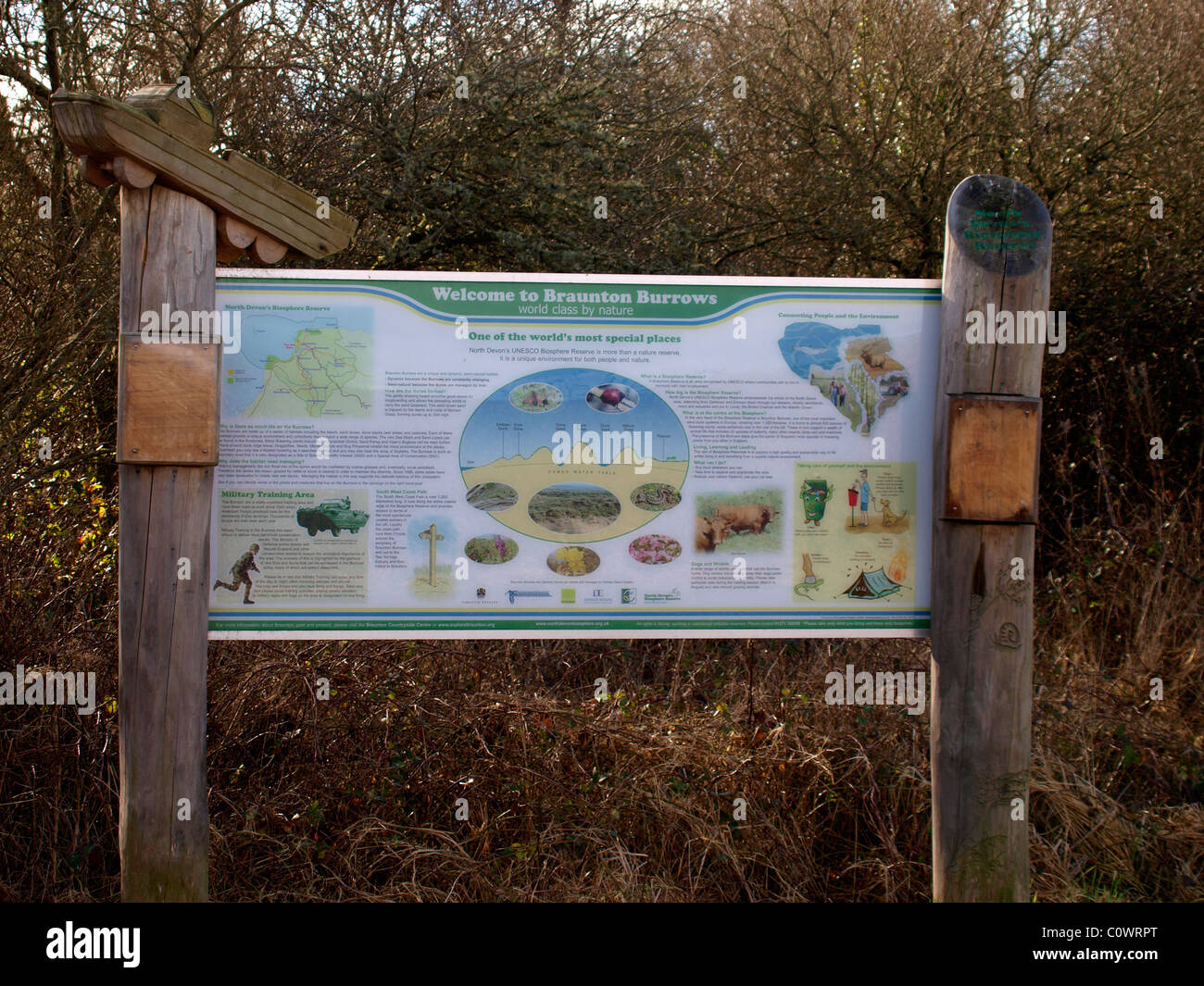 Braunton Burrows informazioni turistiche segno Foto Stock