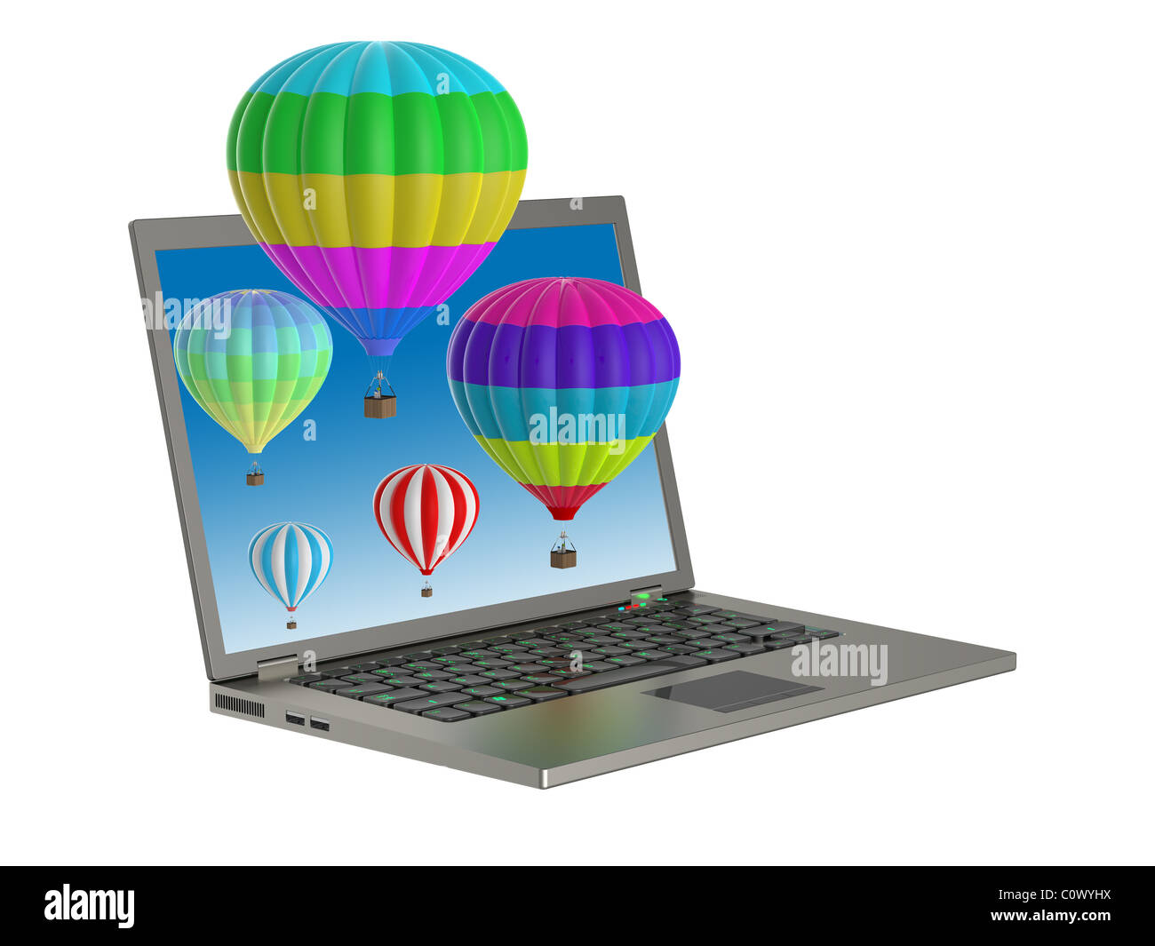 Argento metallico portatile con tastiera illuminata e palloncini Foto Stock
