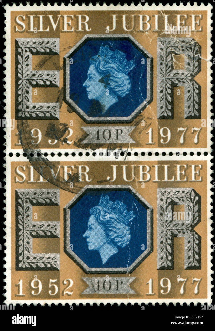 Timbro commemorting il giubileo d'argento della Regina Elisabetta II Foto Stock