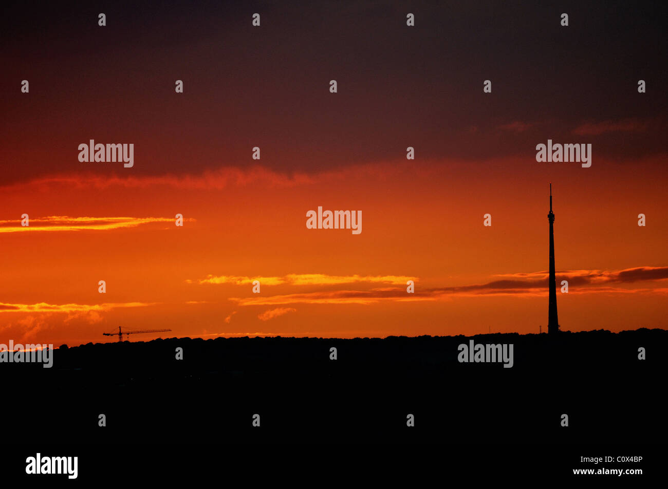 Sunset Emley montante TV Foto Stock