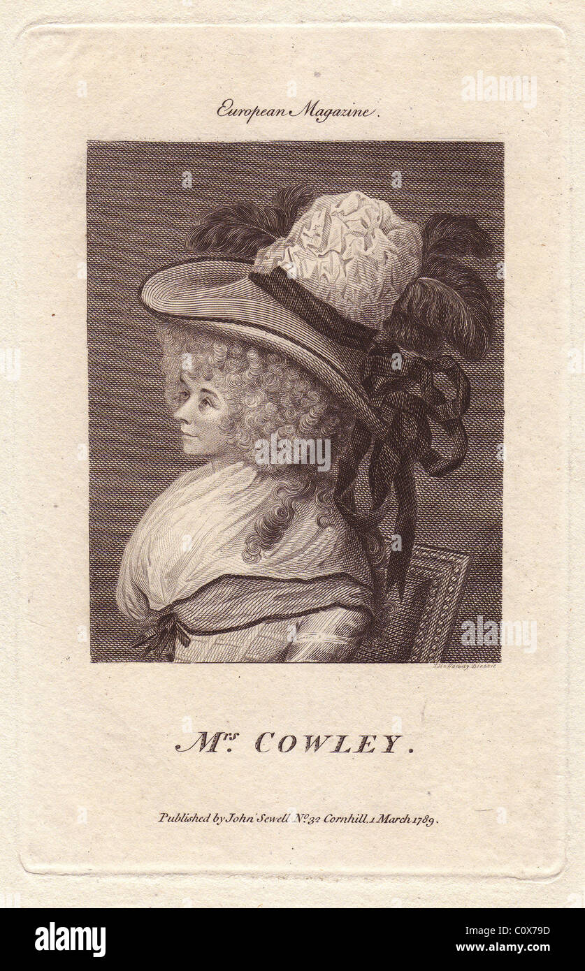 La sig.ra Hannah Cowley (1743-1809), l'inglese del XVIII secolo il drammaturgo, scrittore e poetessa. Foto Stock