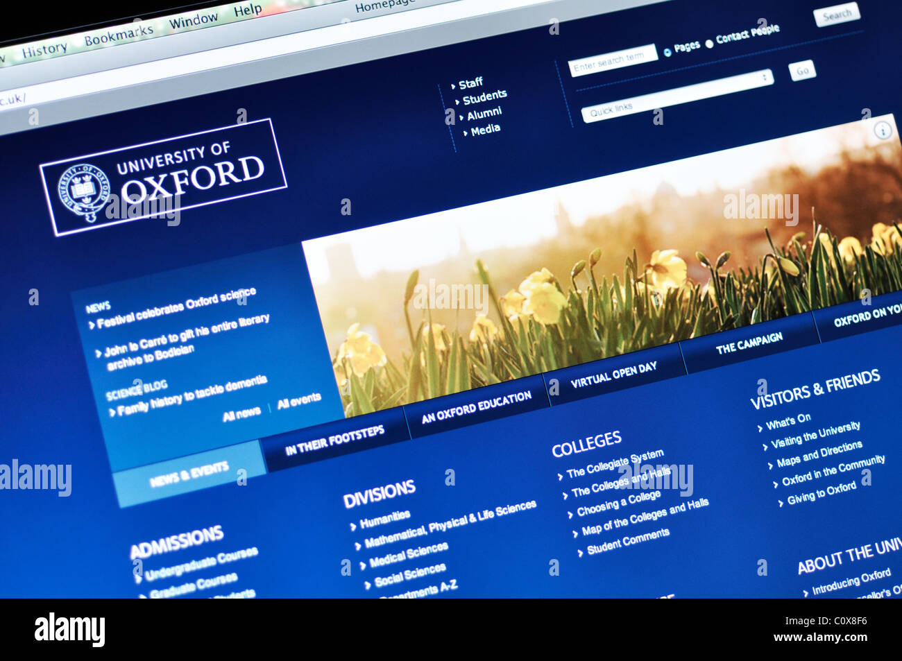 Oxford University website Foto Stock