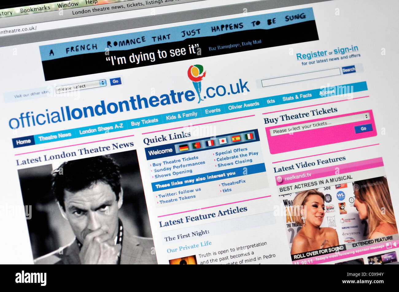 London Theatre ticket box office sito web Foto Stock