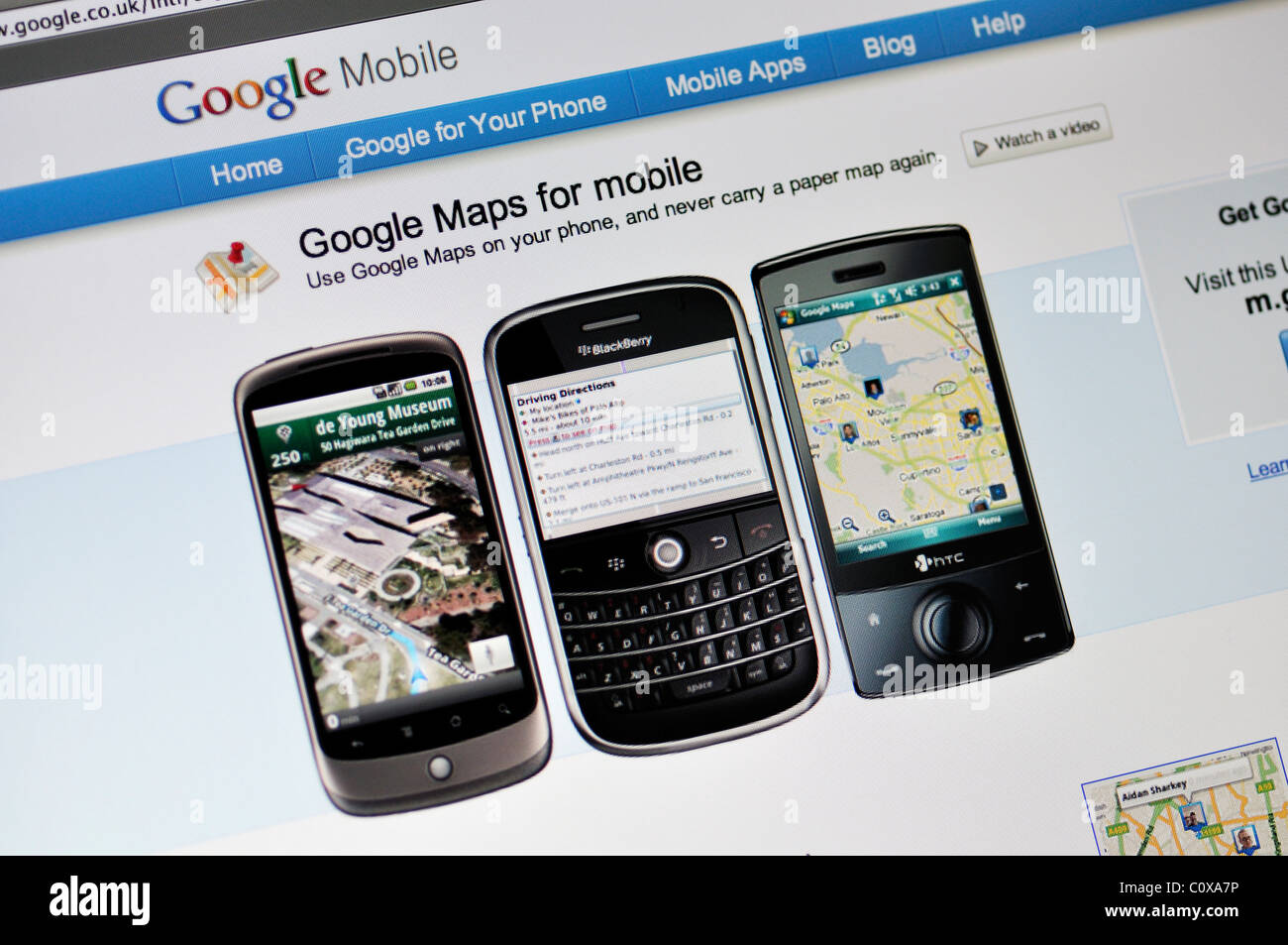 Applicazioni per telefoni cellulari sito web Foto Stock