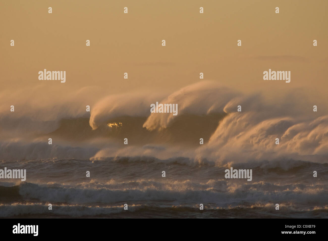 Tempesta di surf, Onda Tsunami Foto Stock