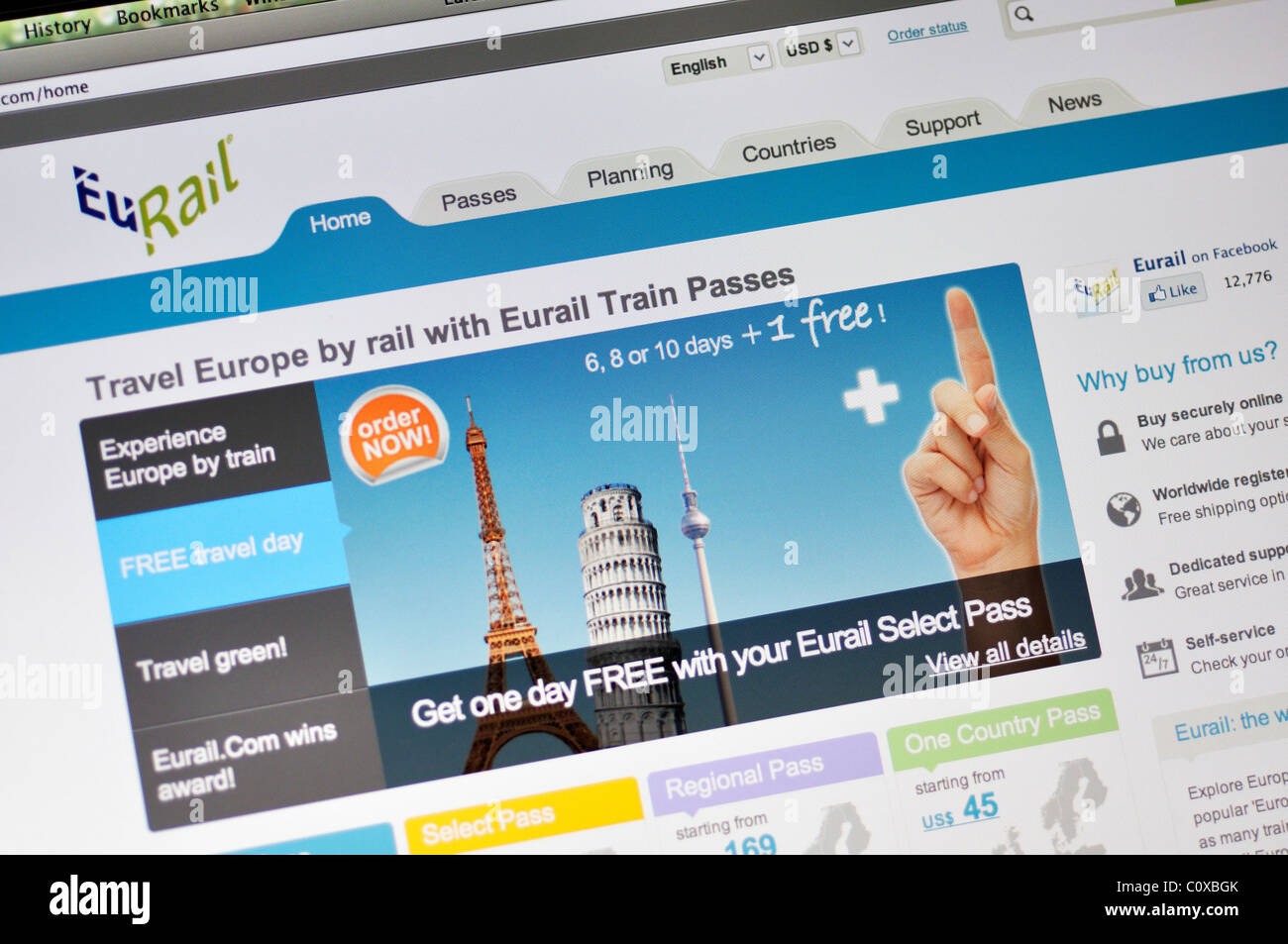 Sito Eurail - Passa & Prenotazione del posto a sedere sui treni Europa travel Foto Stock