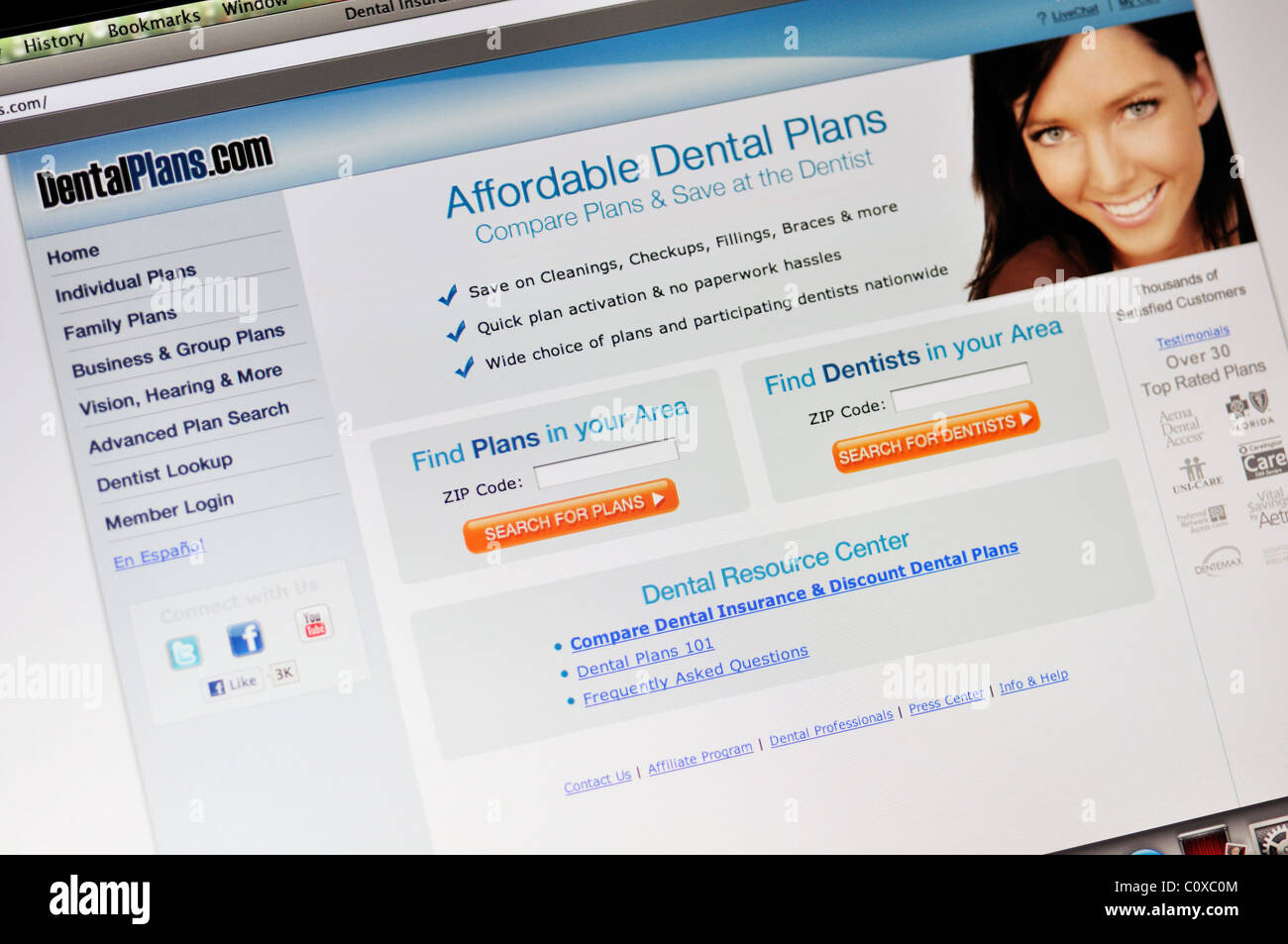 Assicurazione dentaria sito web Foto Stock