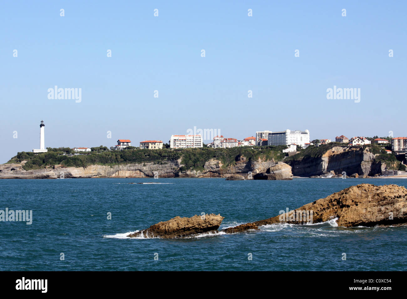 Il basco mare,beach,rocce e faro di Biarritz nel sud-ovest-FRANCIA Foto Stock