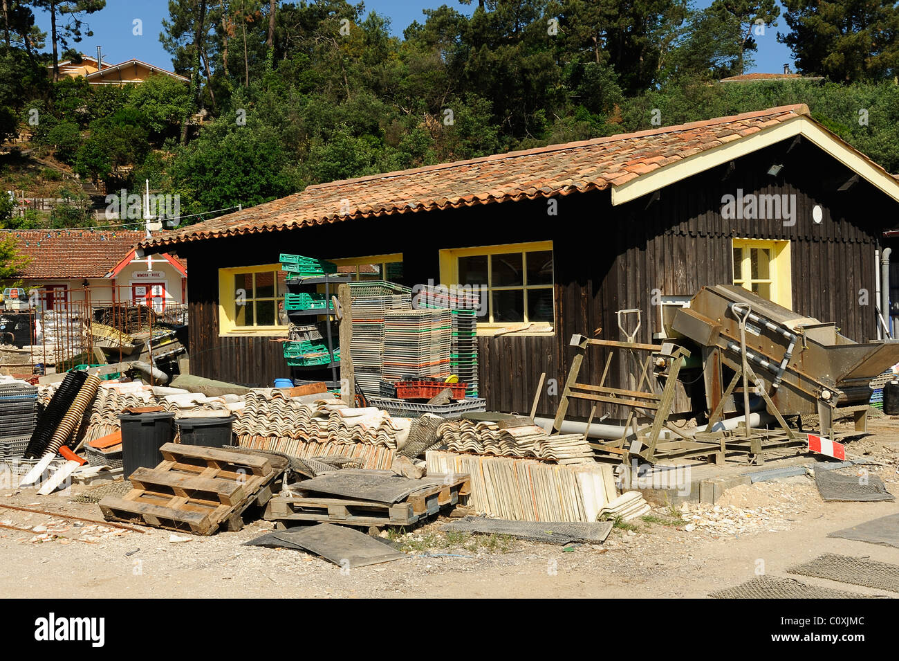 Oyster casa del contadino nel villaggio de l'herbe, Cap Ferret, Dipartimento della Gironde, Francia Foto Stock