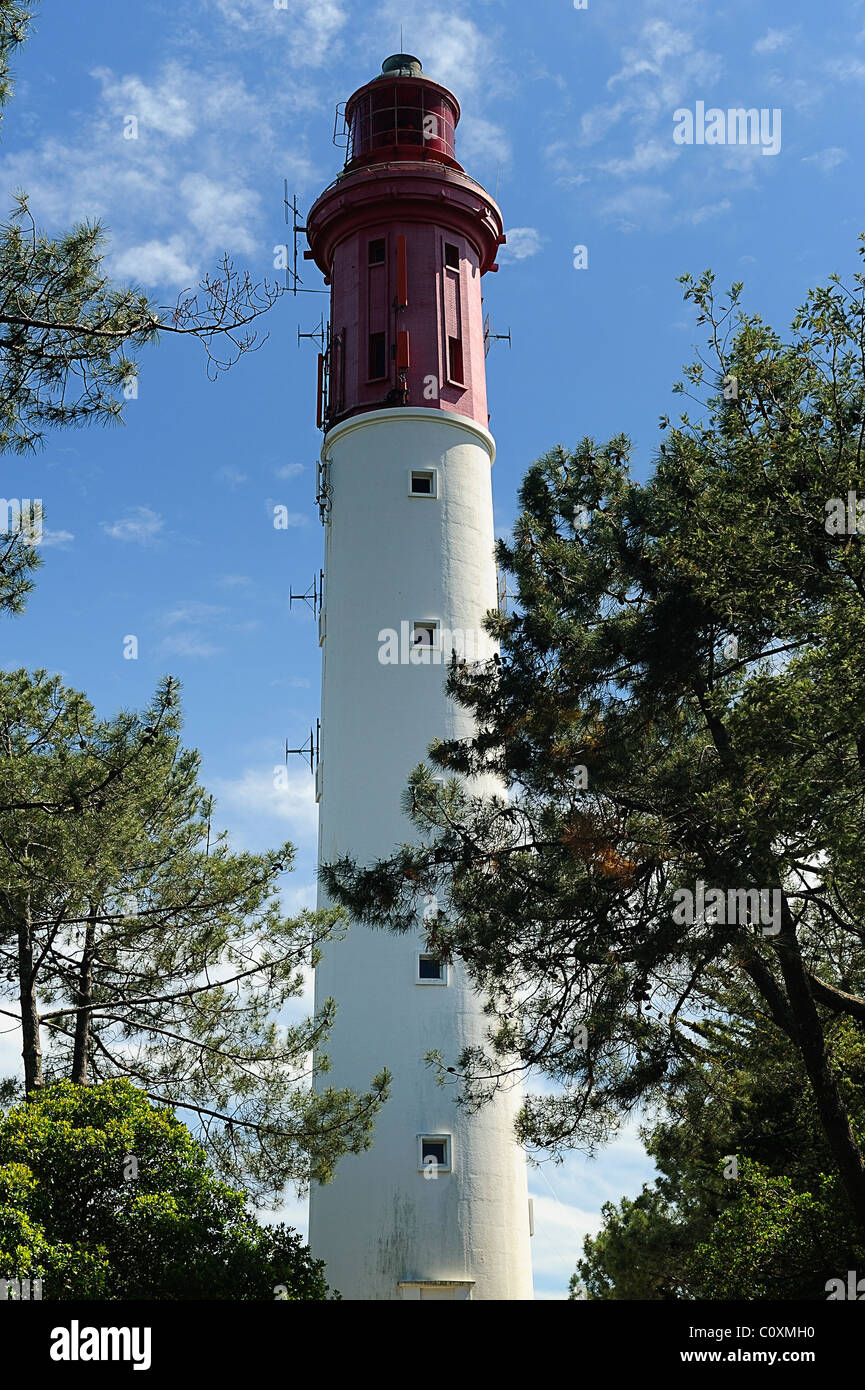 Faro di le Cap Ferret, baia di Arcachon, bassin, Dipartimento della Gironde, Francia Foto Stock