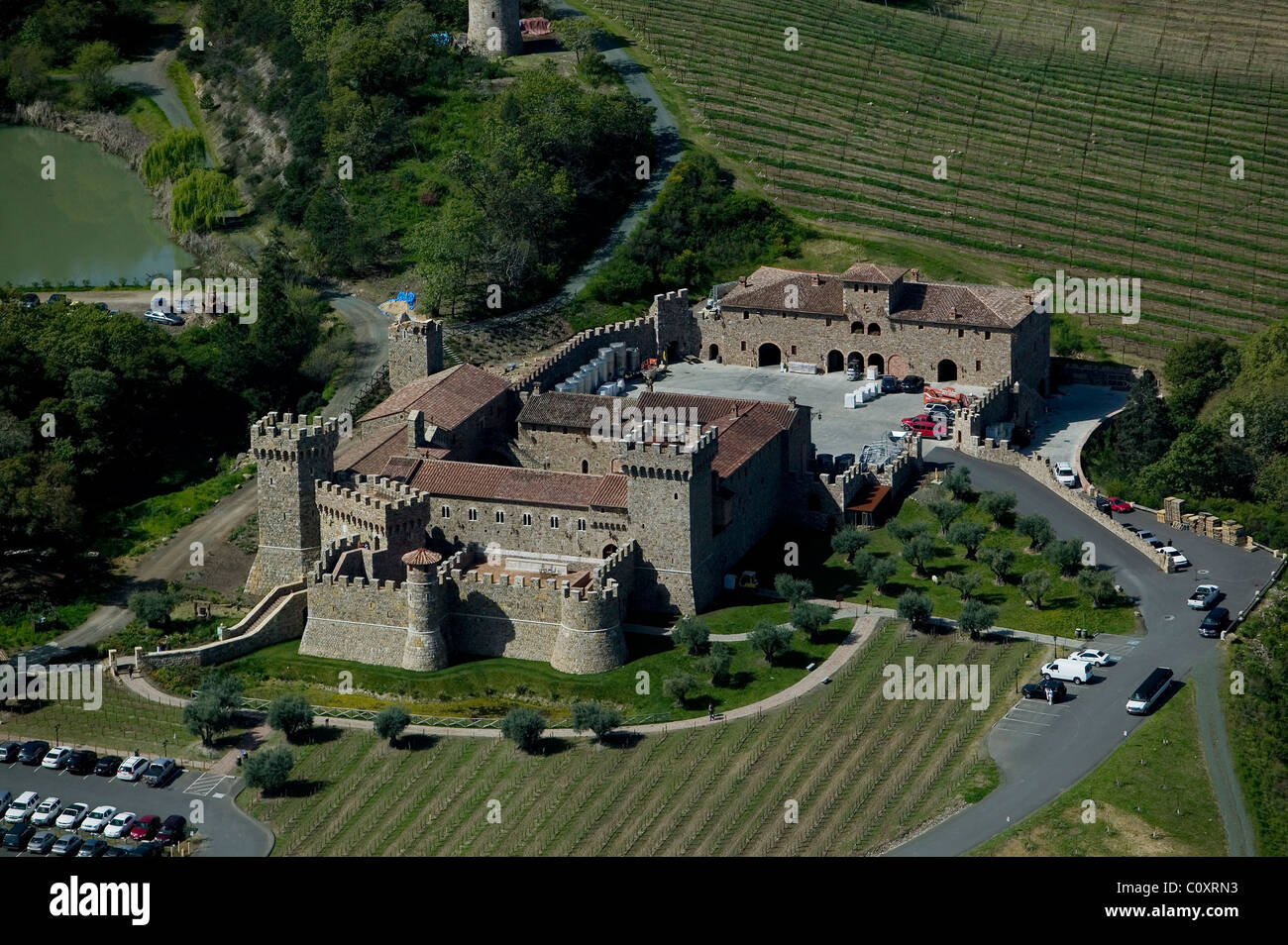 Vista aerea sopra il Castello di Amorosa winery Napa Valley Calistoga California USA Foto Stock