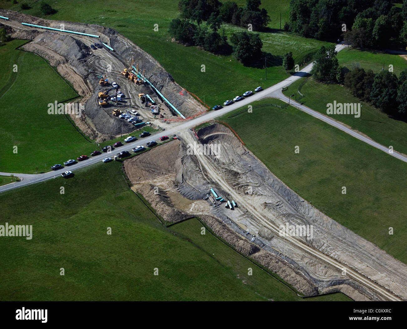 Vista aerea sopra la posa del cross country di gasdotto Ohio Foto Stock