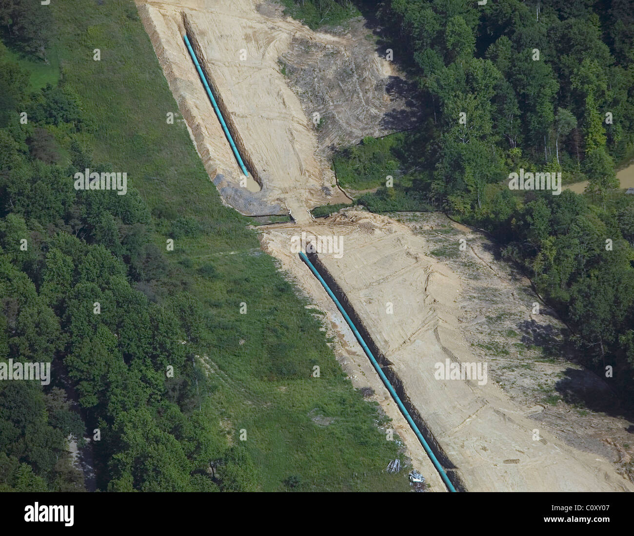 Vista aerea sopra la posa del cross country di gasdotto Ohio Foto Stock