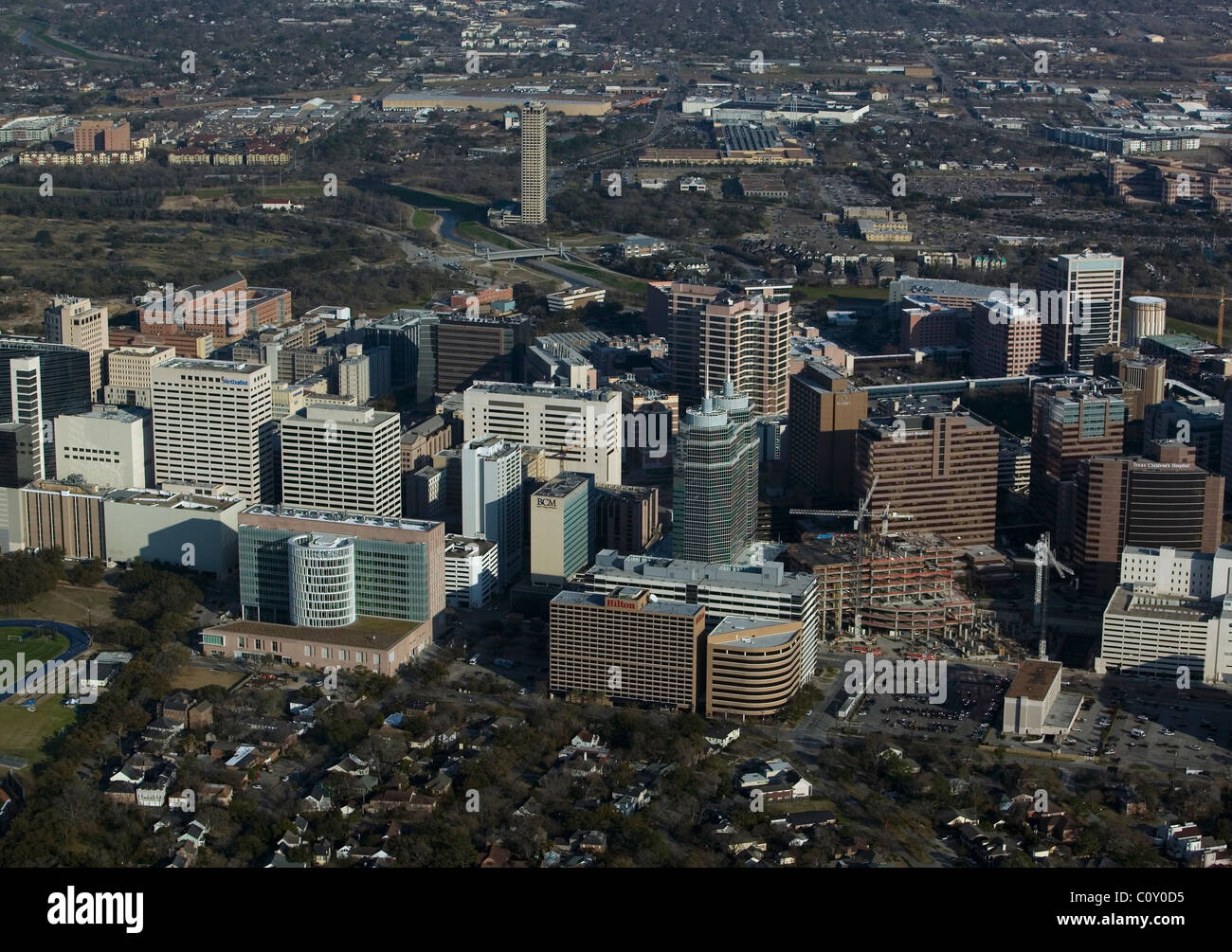 Vista aerea sopra il Texas Medical Center di Houston in Texas Foto Stock