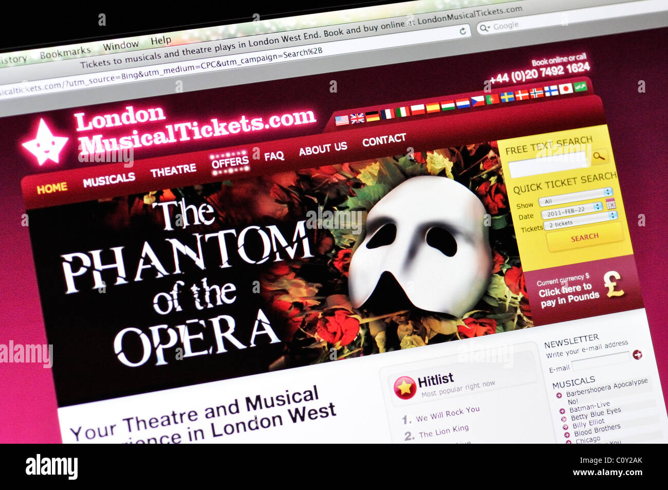 London musicals ticket box office sito web Foto Stock