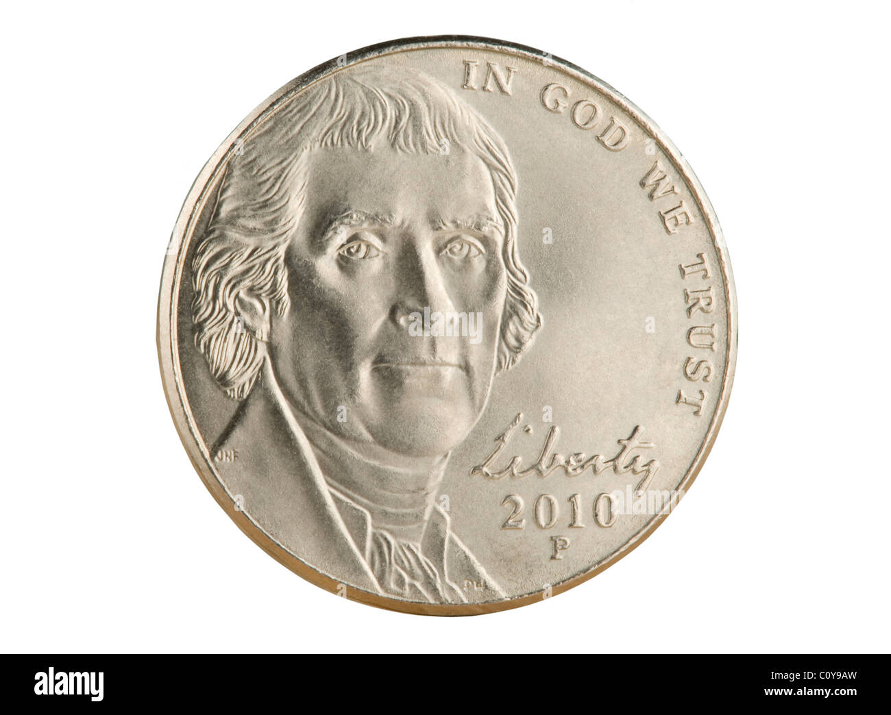 2010 Noi moneta di nichel. Il valore nominale di 5 centesimi di euro è ora inferiore al valore dei metalli in moneta. Foto Stock