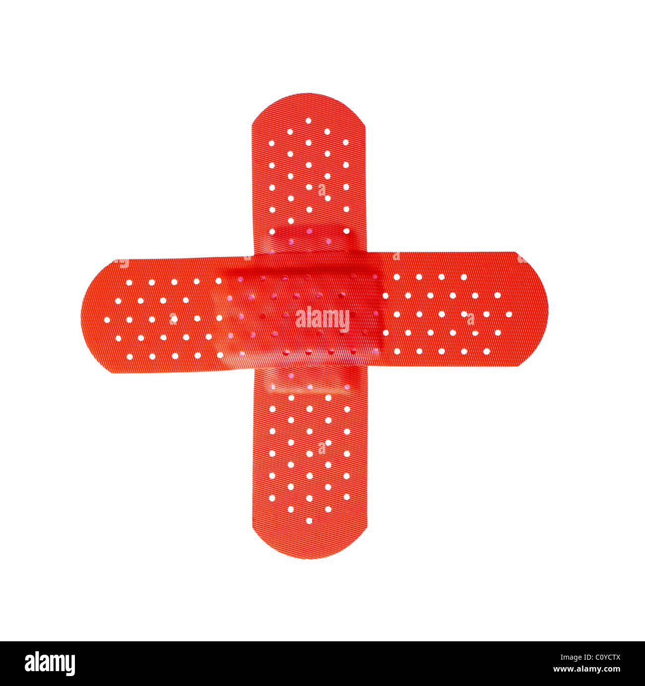 La croce rossa formata da due bende isolati su sfondo bianco Foto Stock