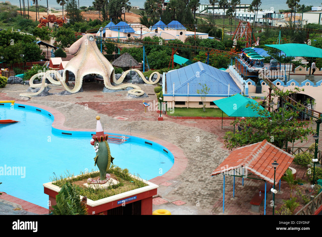 Vista aerea di bay watch water theme park,kanyakumari,tamilnadu,l'india. Foto Stock