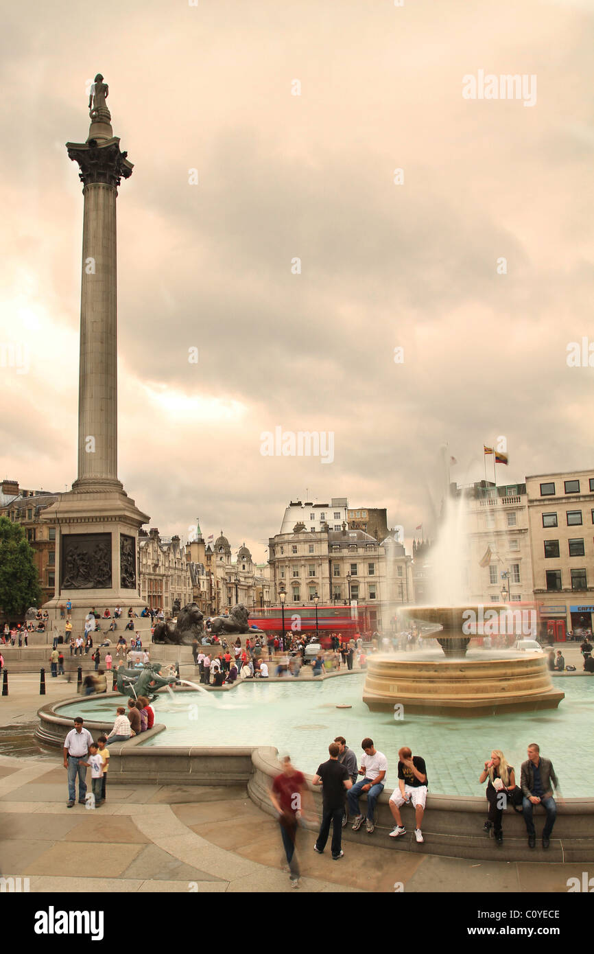 Nelson la colonna in Trafalgar Square, Londra Foto Stock