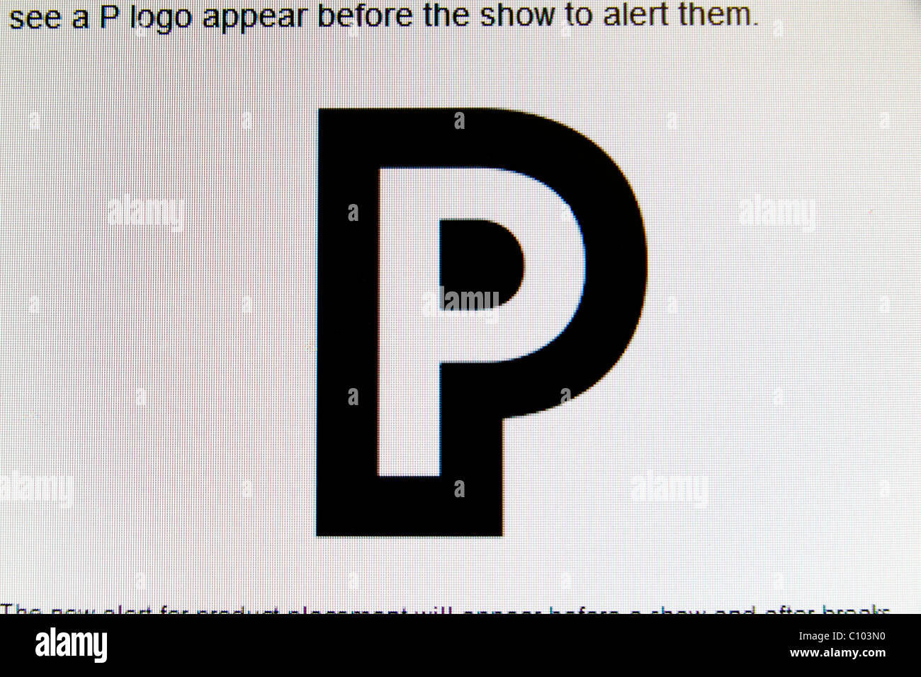 L'UFCOM Product placement simbolo CHE NEL REGNO UNITO il programma televisivo responsabili devono utilizzare in programmi pagati a posizionare i prodotti. Foto Stock