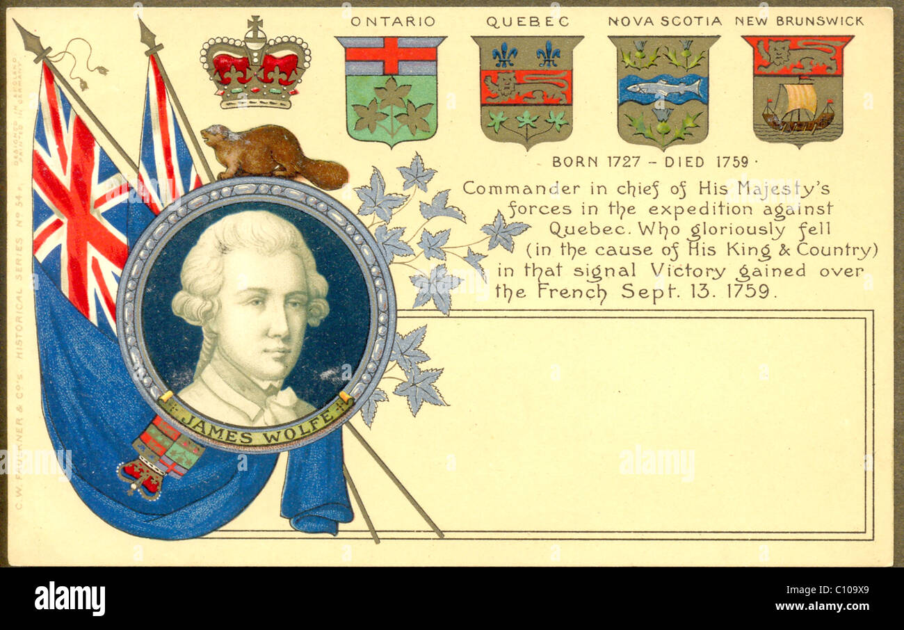 Cartolina commemorativa il Generale James Wolfe uccisi a Quebec 1759 Foto Stock