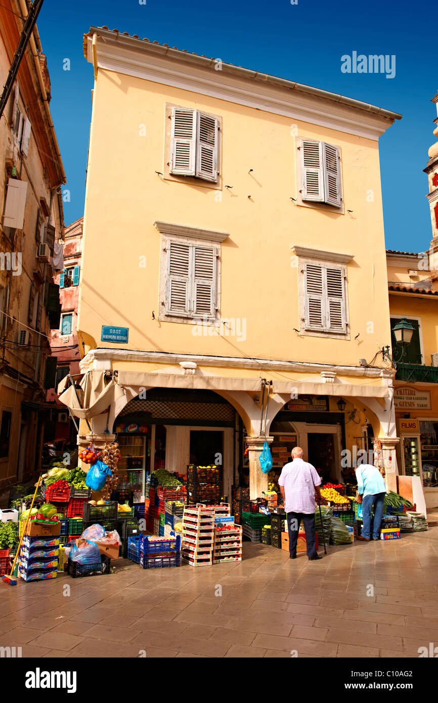 Negozio di frutta in Corfu, Grecia ISOLE IONIE Foto Stock