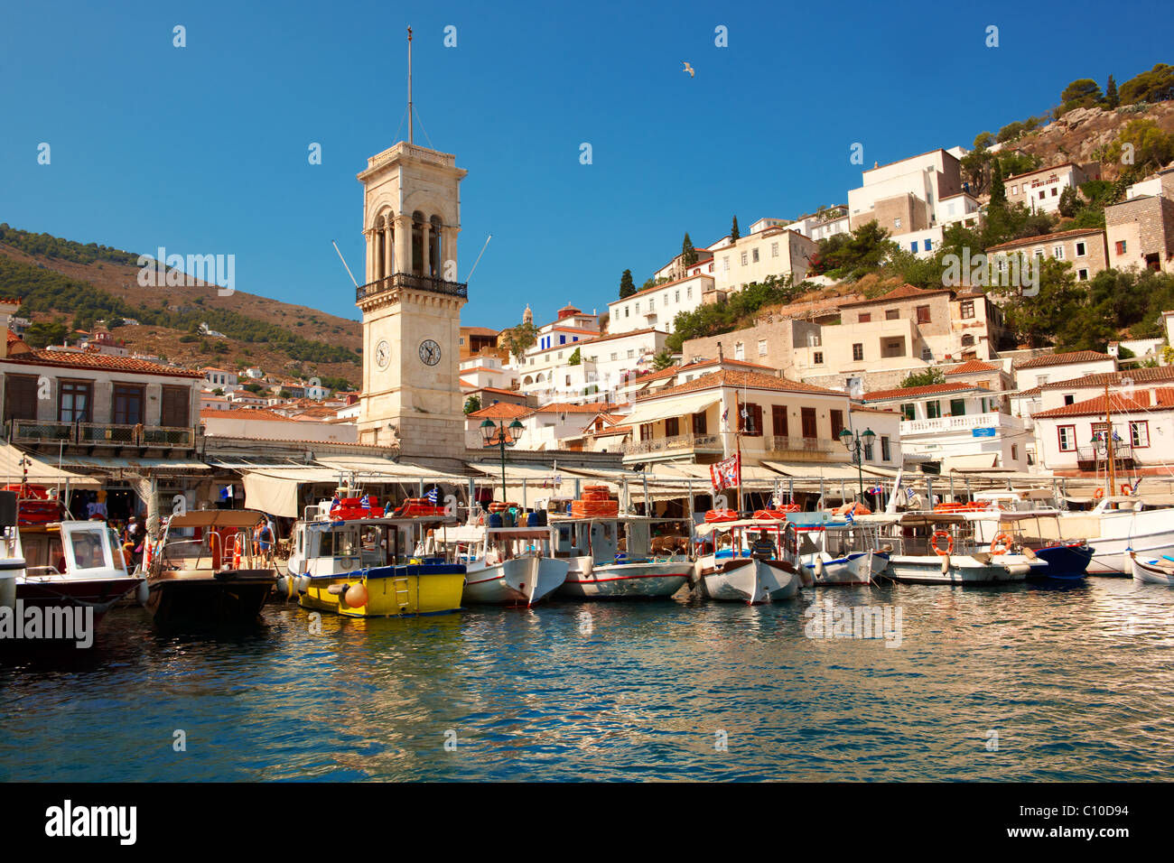 Lo storico porto di Hydra, greco ISOLE DELL'ARGOSARONICO Foto Stock