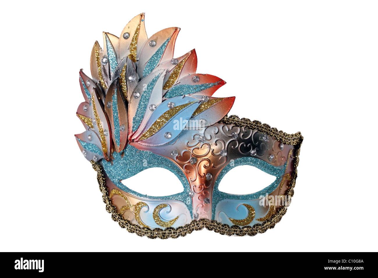 Blu-oro maschera Veneziana isolato su bianco Foto Stock