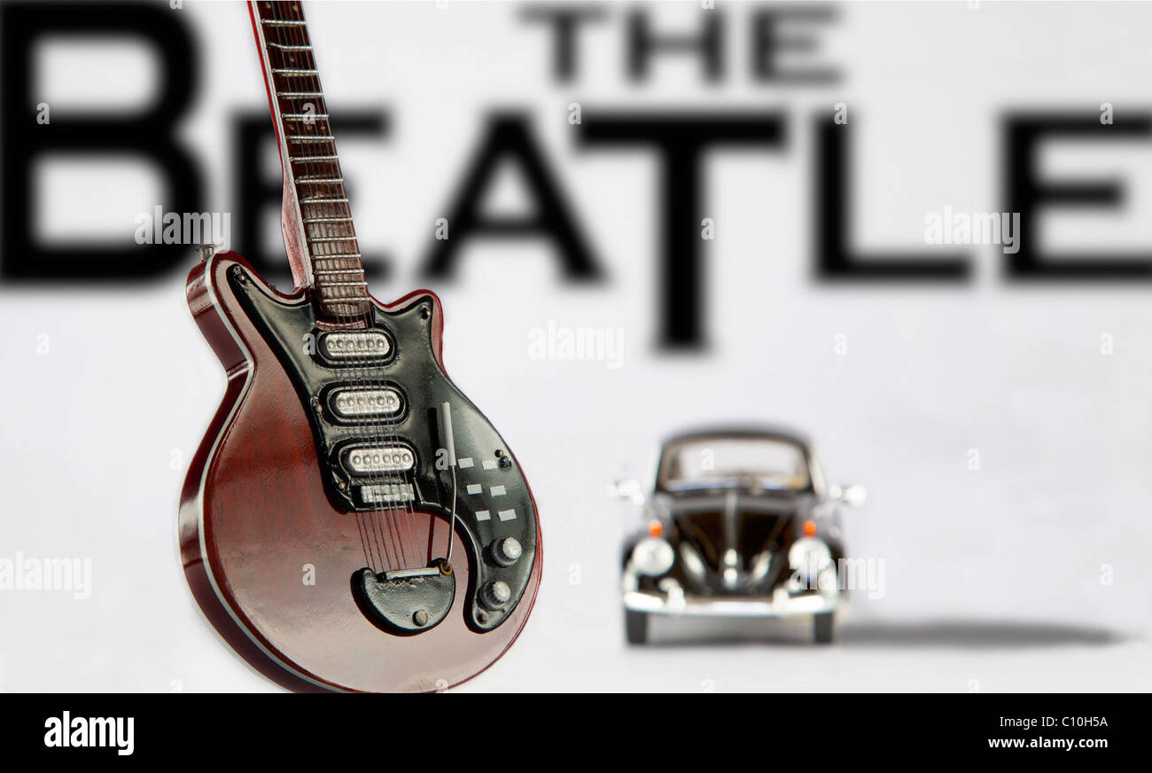 Parola associazione tra chitarra, i Beatles e il coleottero di auto Foto Stock