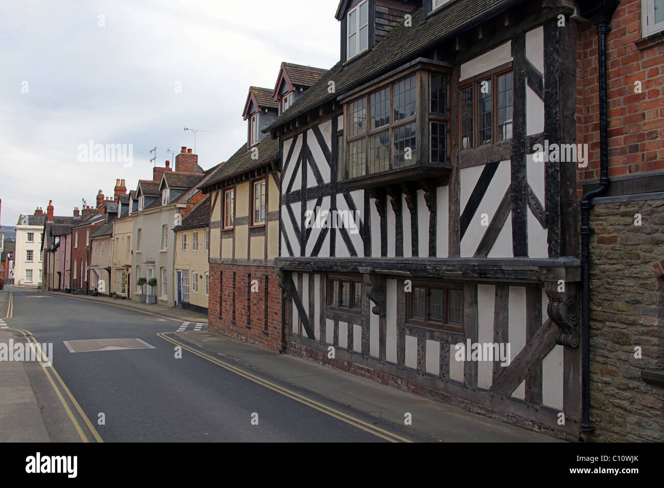 Case di città su Bell Lane a Ludlow, Shropshire, Inghilterra, Regno Unito Foto Stock