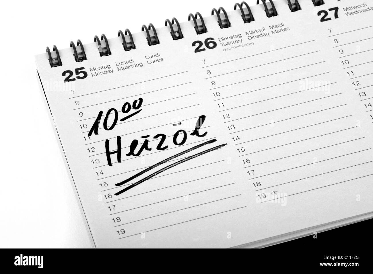 Voce "Heizoel', olio combustibile, in un diario di viaggio Foto Stock