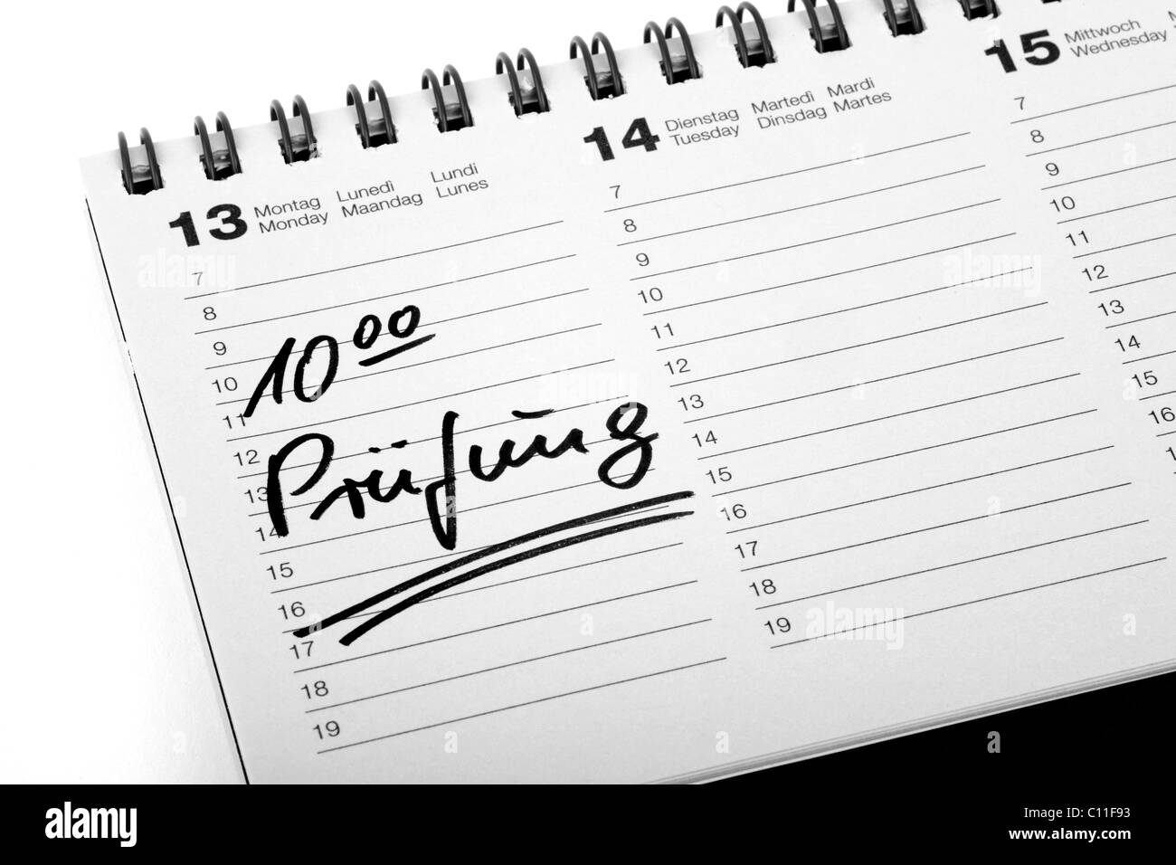 Voce "Pruefung', test in un diario di viaggio Foto Stock