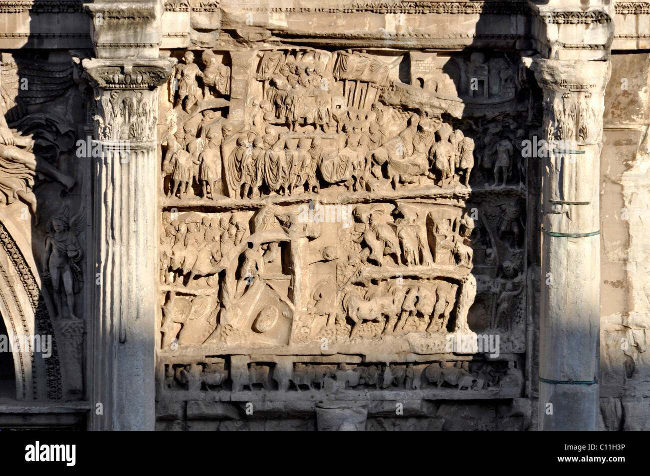 Sollievo sull arco di Settimio Severo, Forum Romanum, Foro Romano, Roma, Lazio, l'Italia, Europa Foto Stock