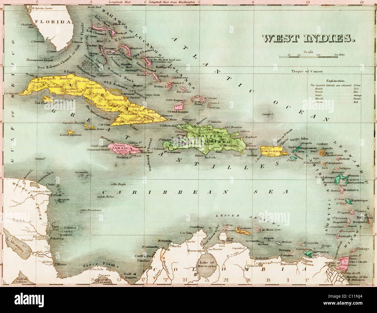 Mappa vecchia di Atlantic Foto Stock