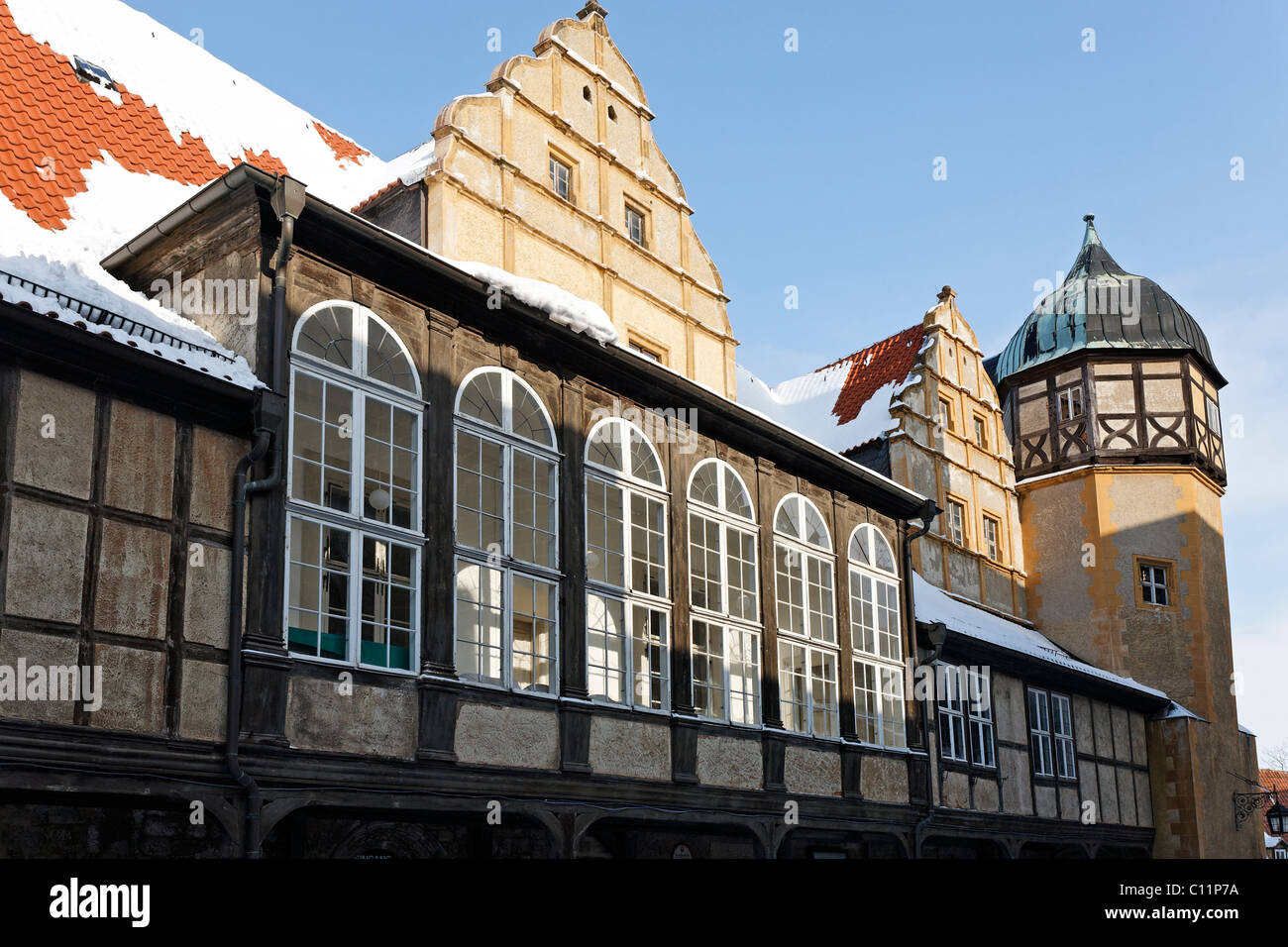 Il museo del castello, edificio nel cortile, castle hill, Quedlinburg, Harz, Sassonia-Anhalt, Germania, Europa Foto Stock