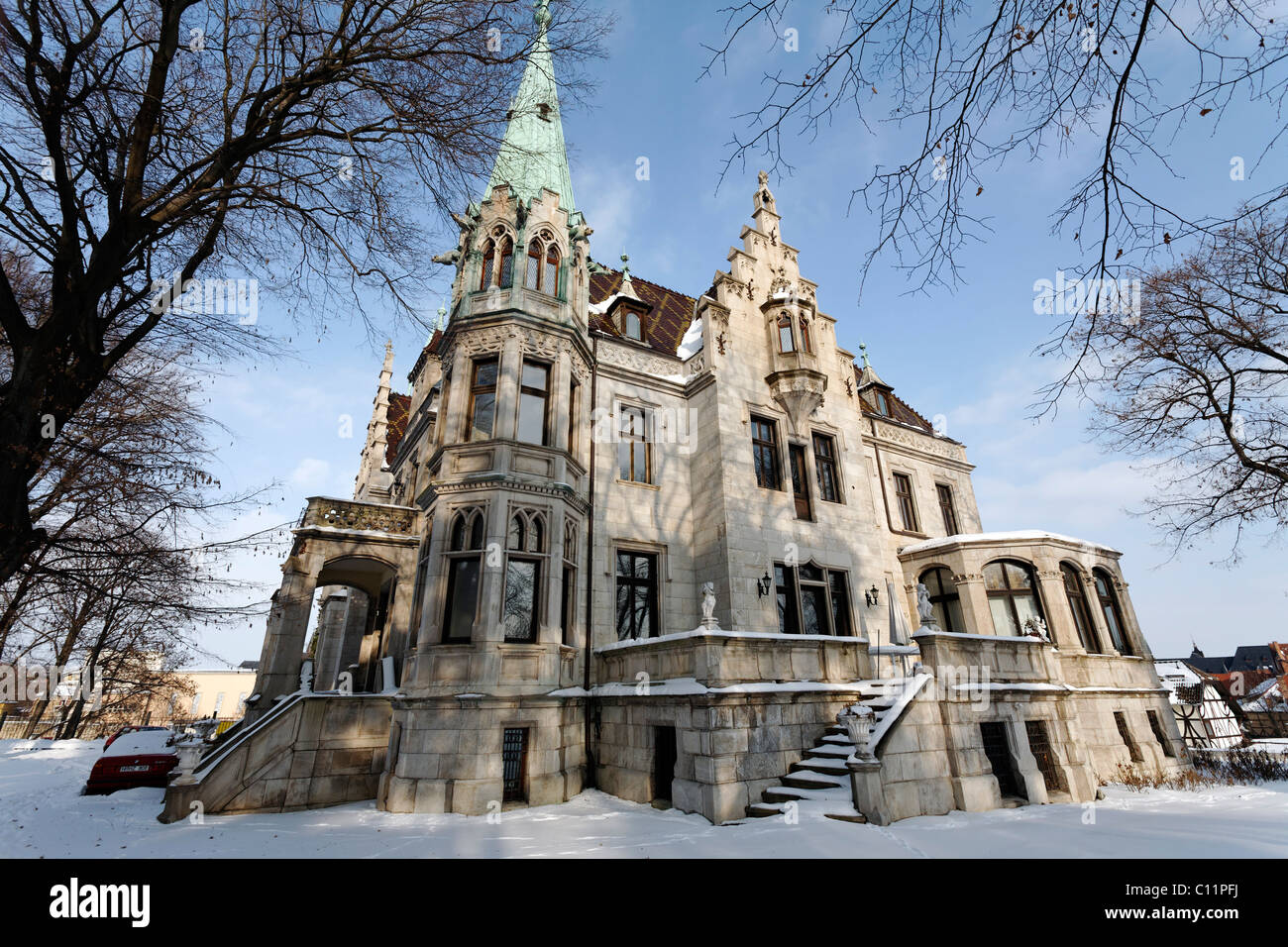 Fastosa villa in stile neo-gotico, 'Zum castello dei marchesi hotel Quedlinburg, Harz, Sassonia-Anhalt, Germania Europa Foto Stock
