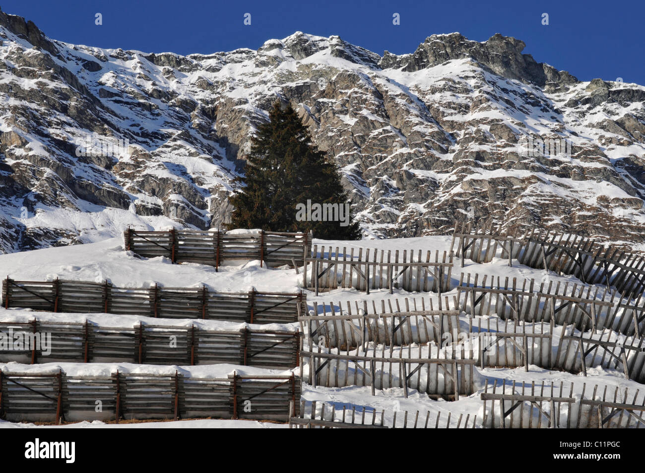 Protezione a valanga sul Passo del Maloja, Bregaglia, Grigioni, Svizzera, Europa Foto Stock