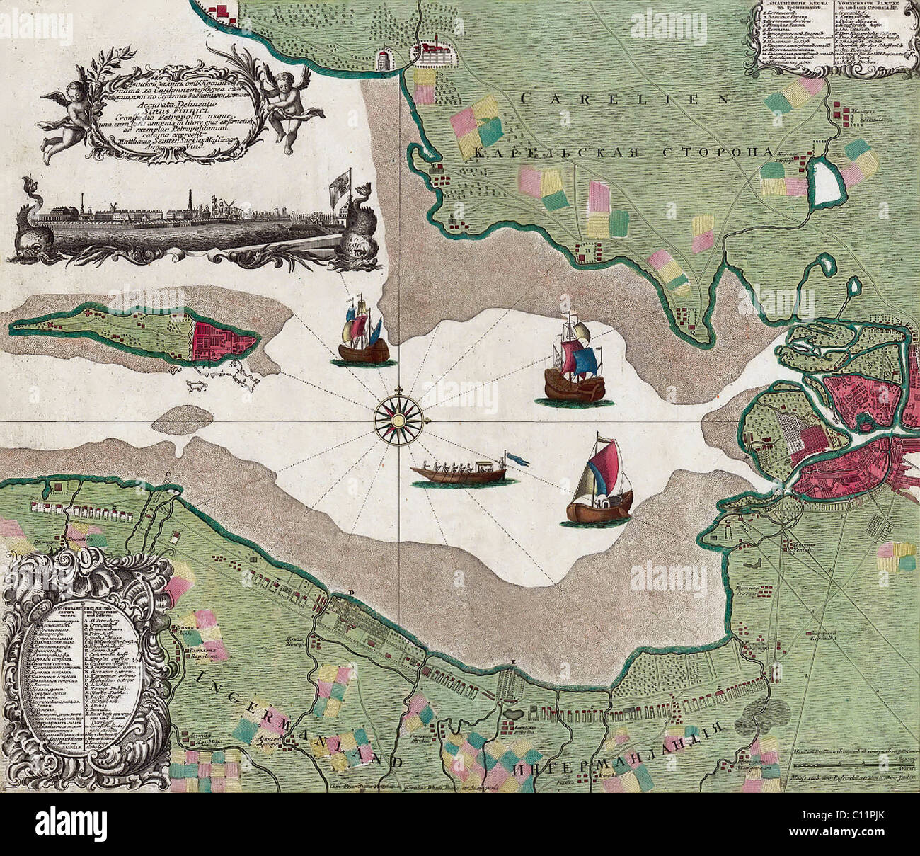 Vecchia mappa del Golfo di Finlandia e a San Pietroburgo Foto Stock