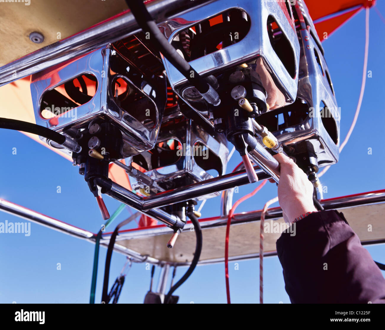 Giro in Mongolfiera al di sopra della regione di Allgäu, Baviera, Germania Foto Stock