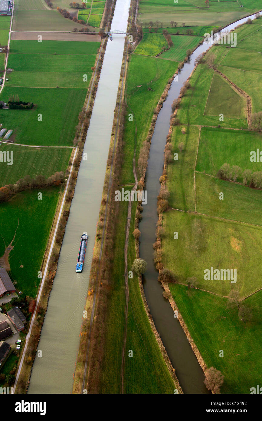 Fotografia aerea, Wesel-Datteln canal, LIPPE, Huenxe, Renania settentrionale-Vestfalia, Germania, Europa Foto Stock