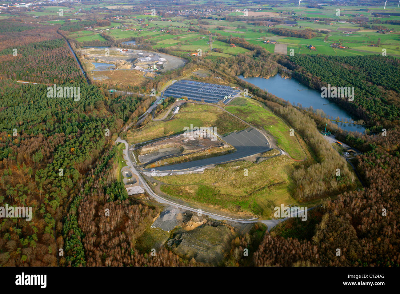 Fotografia aerea, AGR, discarica, Innertdeponie discarica, Huenxe, Renania settentrionale-Vestfalia, Germania, Europa Foto Stock