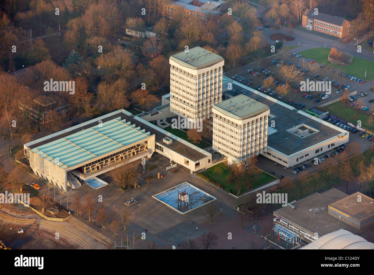 Vista aerea, Rathaussee stagno, Municipio di Marl, Ruhrgebiet regione Renania settentrionale-Vestfalia, Germania, Europa Foto Stock