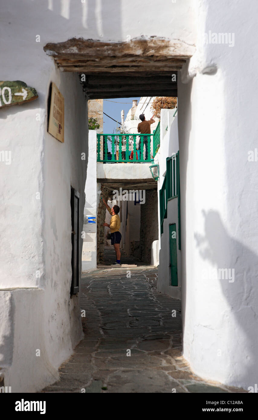 L'ingresso al castello di hora di Folegandros island, Cicladi Grecia. Foto Stock