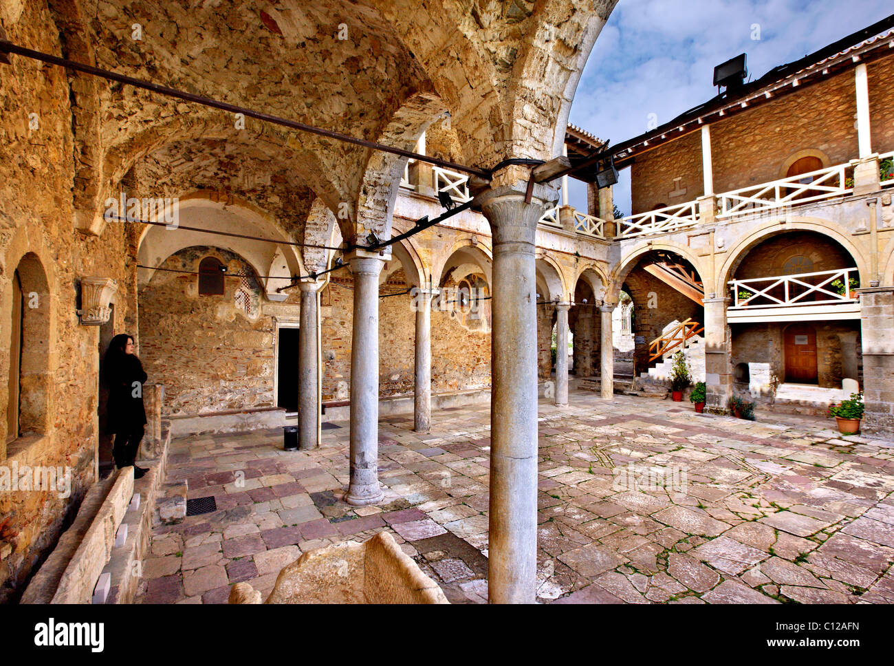 Il cantiere della cattedrale e il museo della cultura bizantina "castletown' di Mistra, Laconia, Grecia Foto Stock