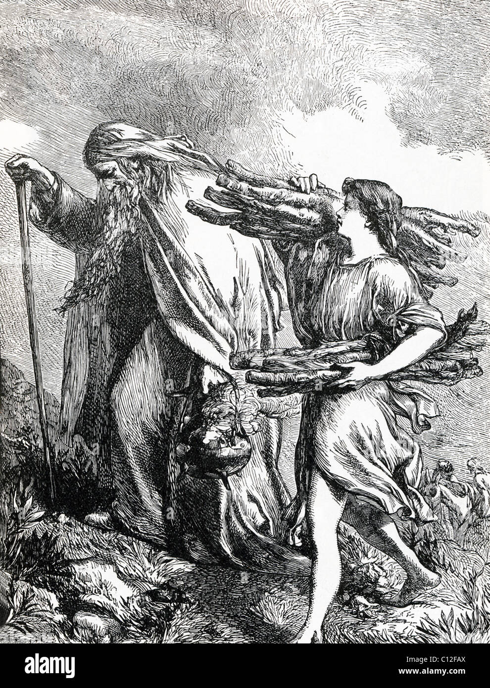 Secondo la Genesi 22, versetti 1-24, della Bibbia ebraica, Dio chiede Abramo al sacrificio di suo figlio sul Monte Moriah. Foto Stock